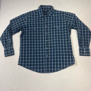 Wrangler Shirt Men's XL Blue‎ Plaid  Pearl Snap Cowboy Western Rodeo